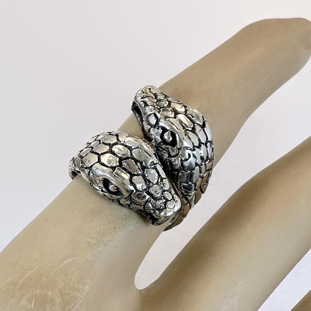 Snake Ring, Sterling Silver Double Snake Vintage - Gothic Biker Style, Size 6